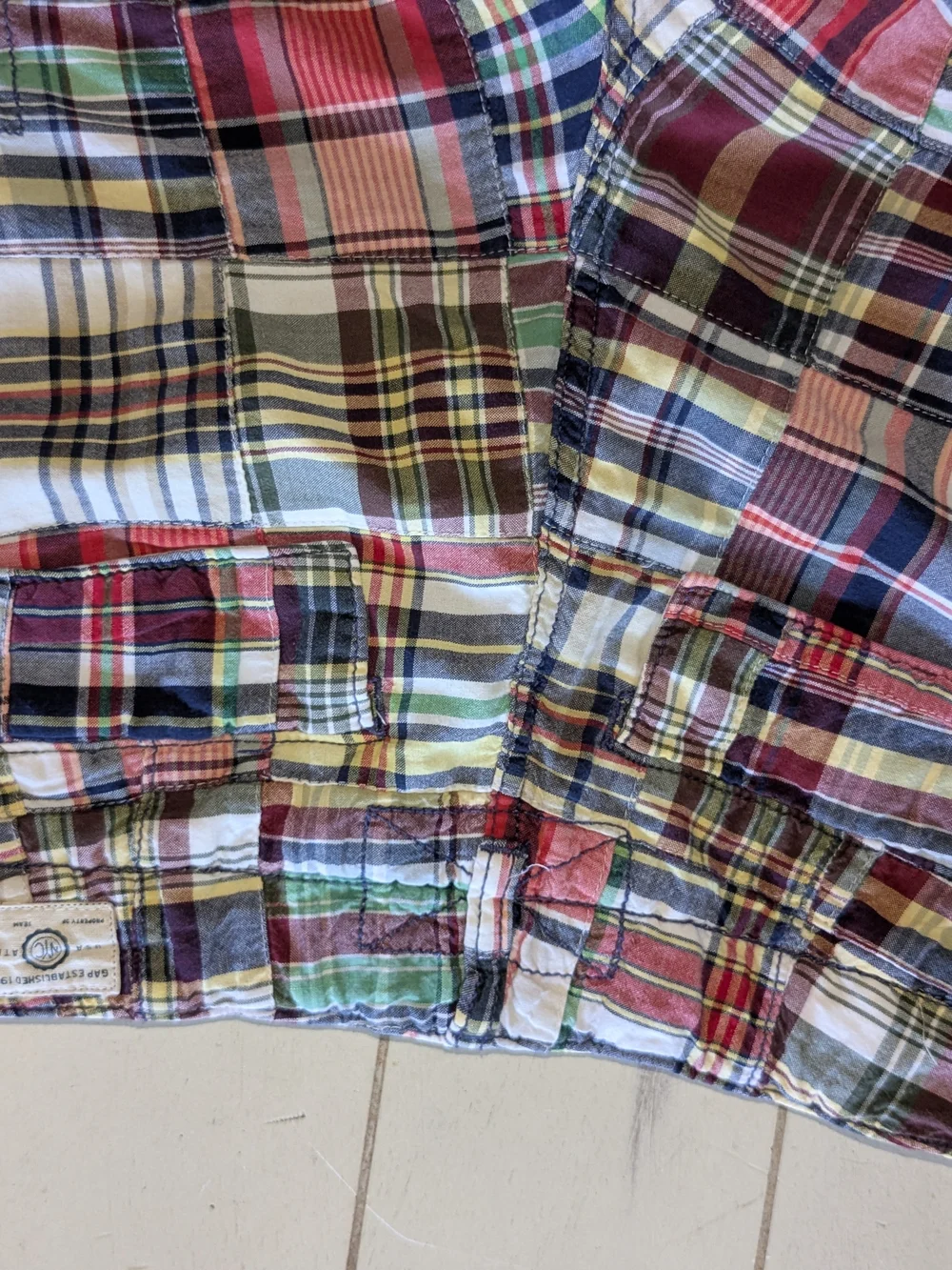 BOYS GAP PATCHWORK MADRAS PLAID CARGO SHORTS - SIZE 14 HUSKY